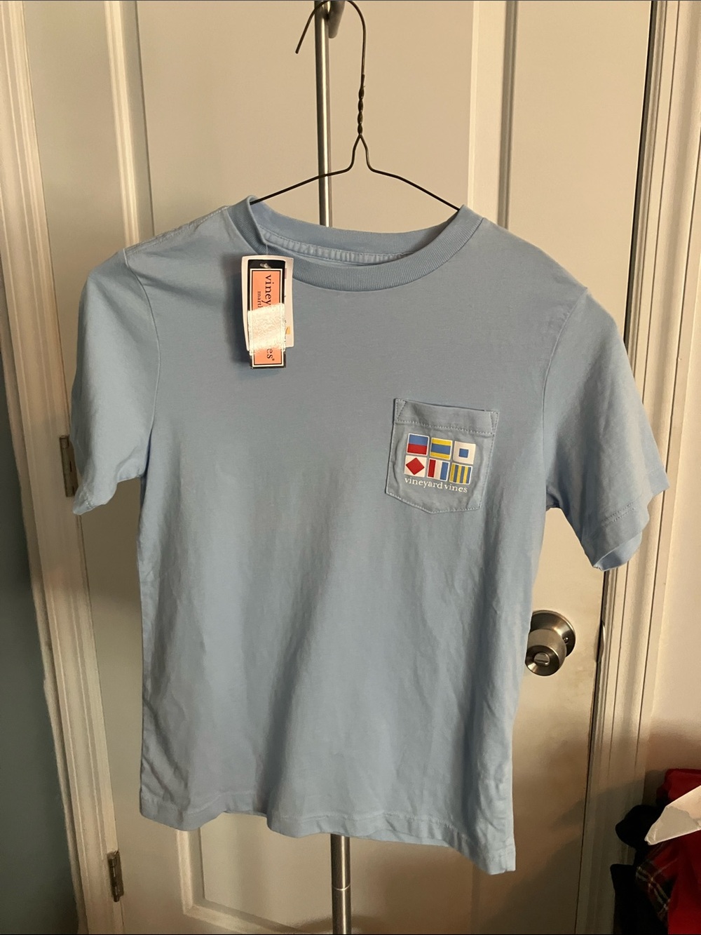 Vineyard Vines Light Blue Pocket Tee with Nautical Flag Patch